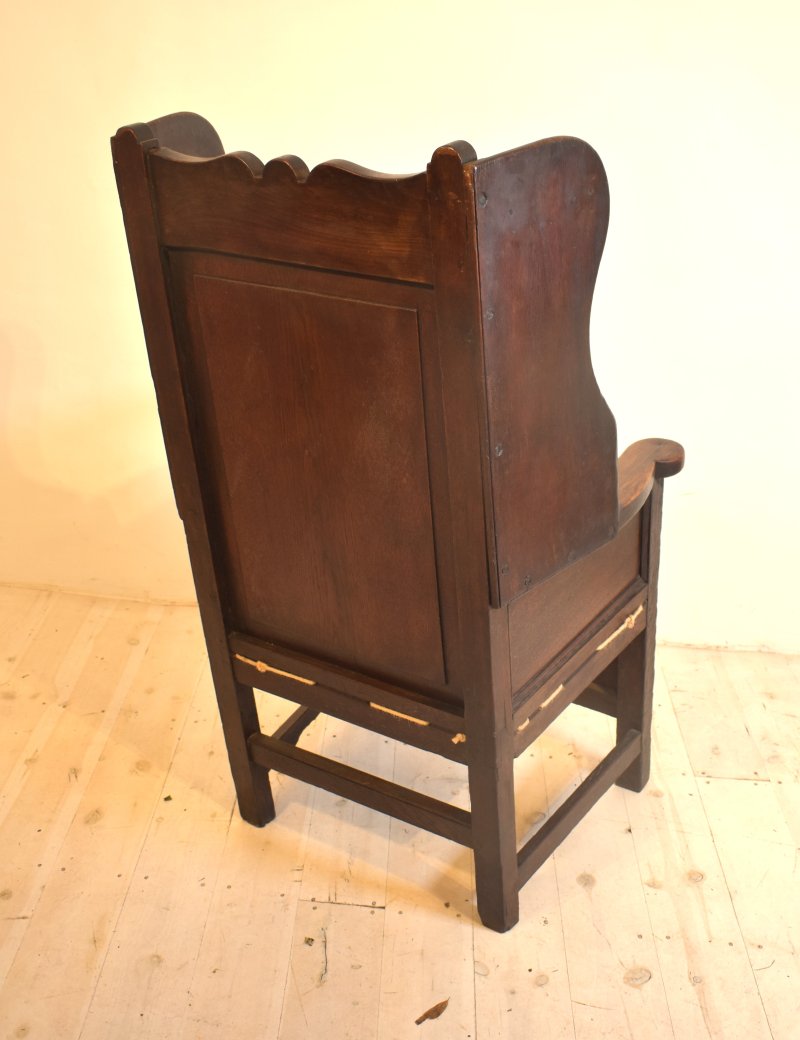 lambing wing back in oak chair - Image 7